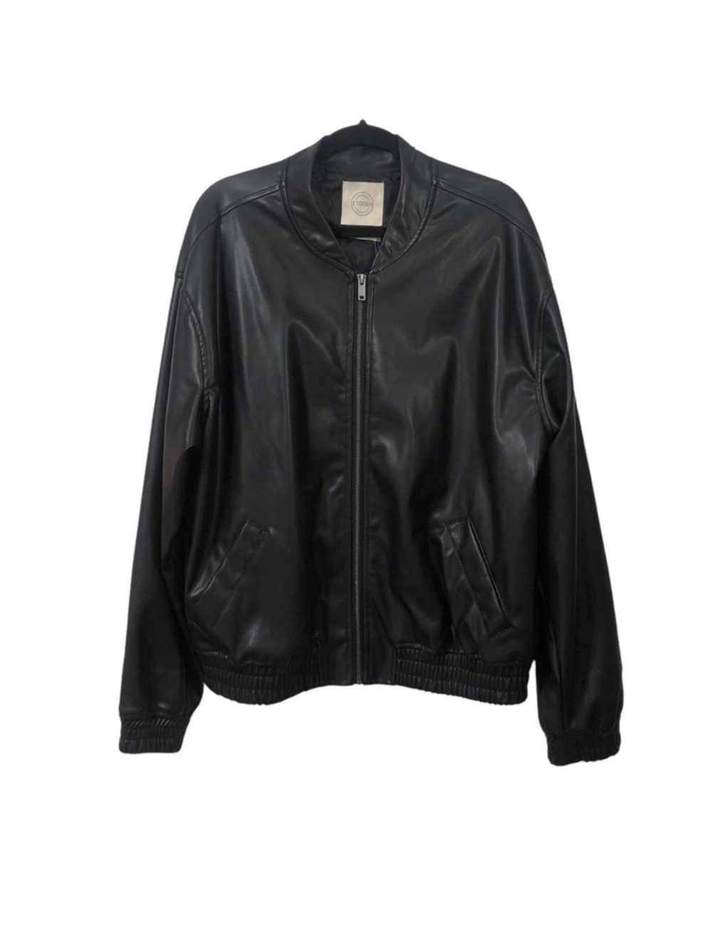 NWT Black Faux Leather Women's Bomber Jacket by STOOSH size XL zip up moto